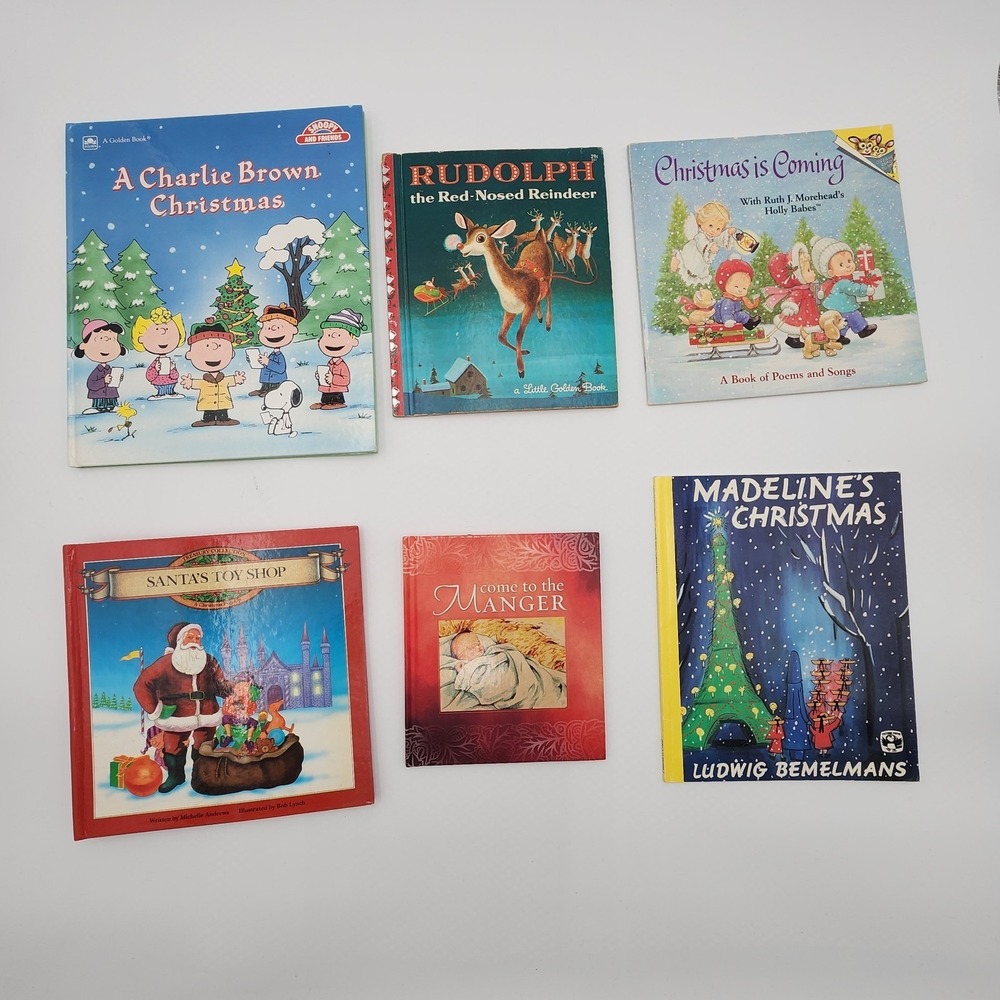 Vintage Children Christmas Books Lot of 6 Charlie Brown Rudolph Classic Reading